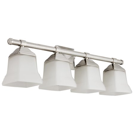 SUNLITE Square Bell Vanity Fixture 25-in Wall Mount, E26, A19 100W Max, Frosted Glass, 4 Lght Brshd Nckl 46064-SU